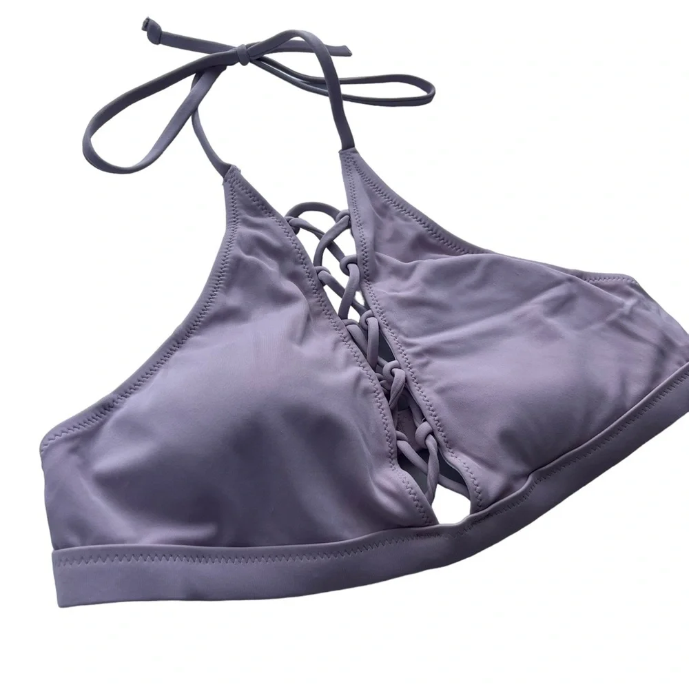 Victoria’s Secret Pink Womens Small Mauve Halter Criss-cross Swimwear Bikini Top